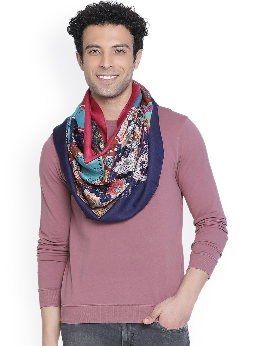 SHINGORA Men Blue Woven Design Winter Mufflers