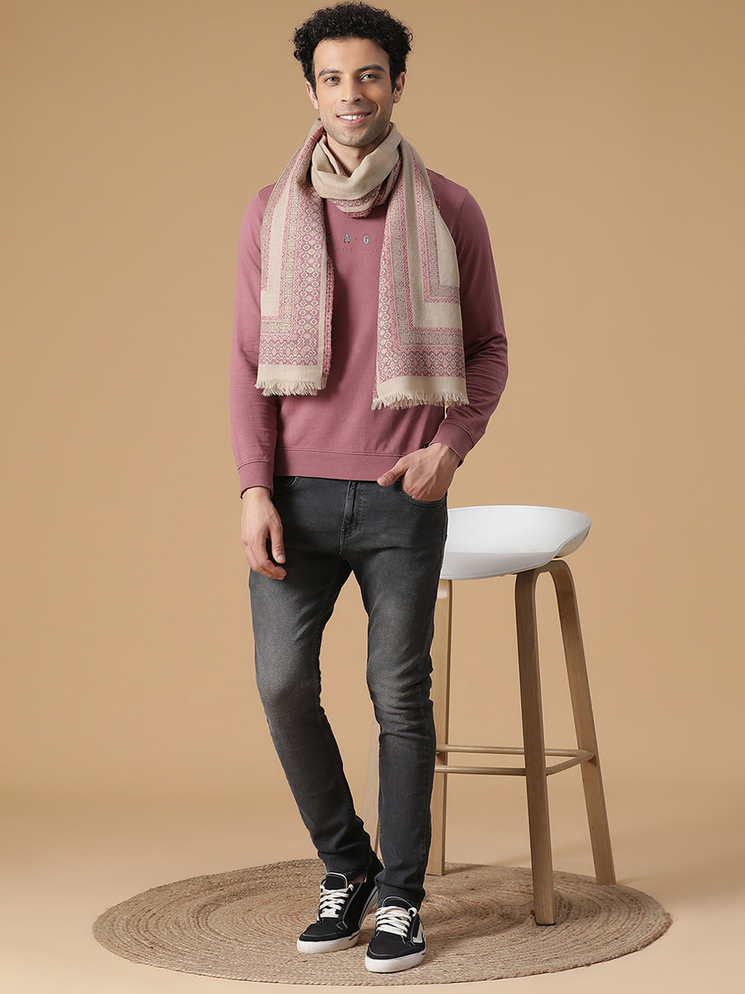 SHINGORA Men Beige Printed Wool Mufflers