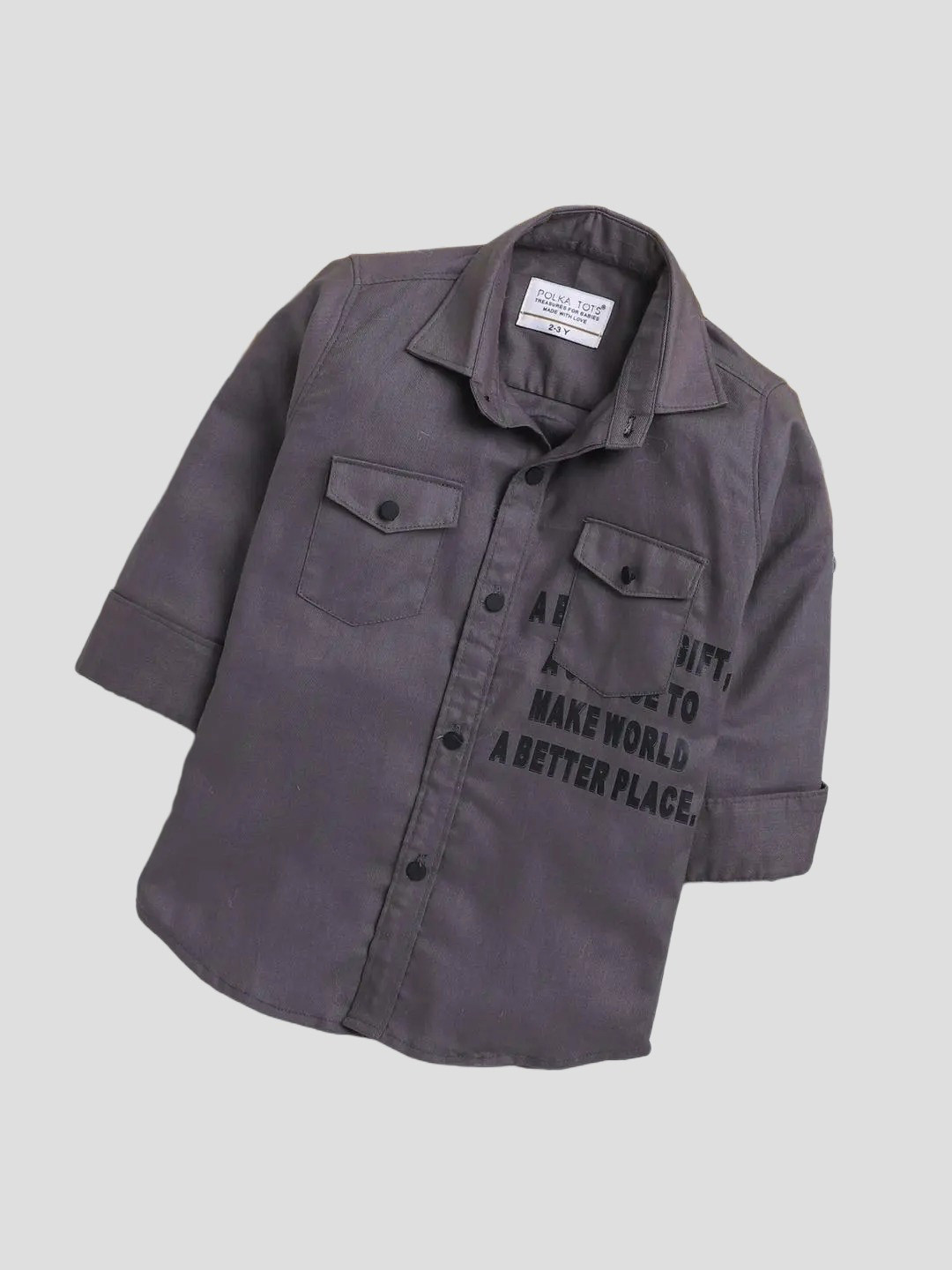 Polka Tots Boys Grey Casual Shirt
