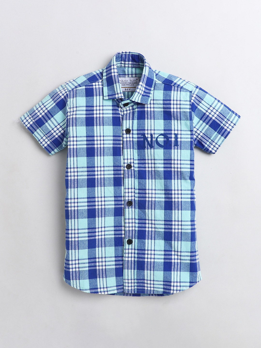 Polka Tots Boys Blue Tartan Checked Cotton Casual Shirt