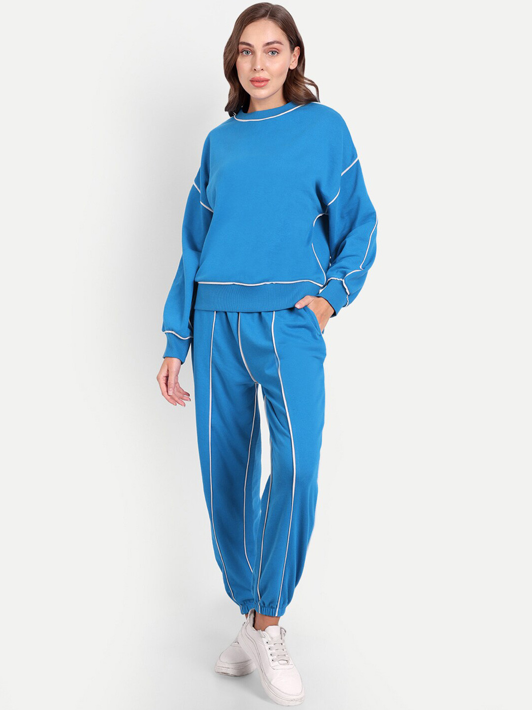 iki chic Women Blue & White Piping Highlight Jogger Set