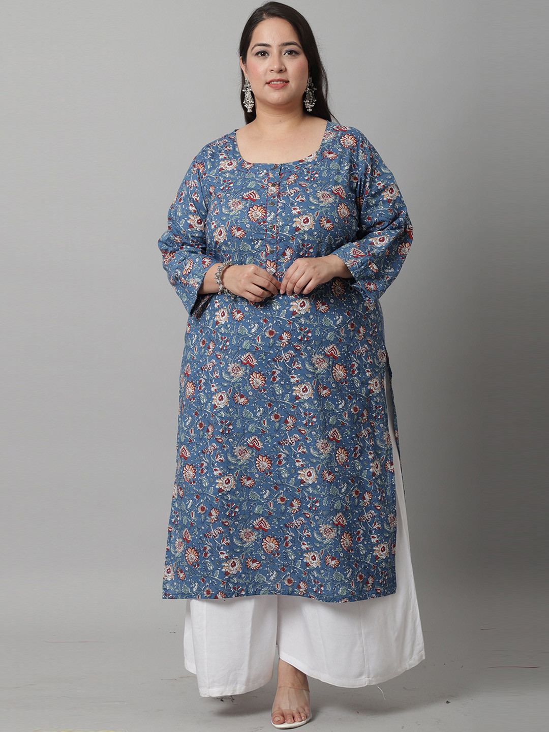 Rajnandini Plus Size Floral Printed Pure Cotton Kurta
