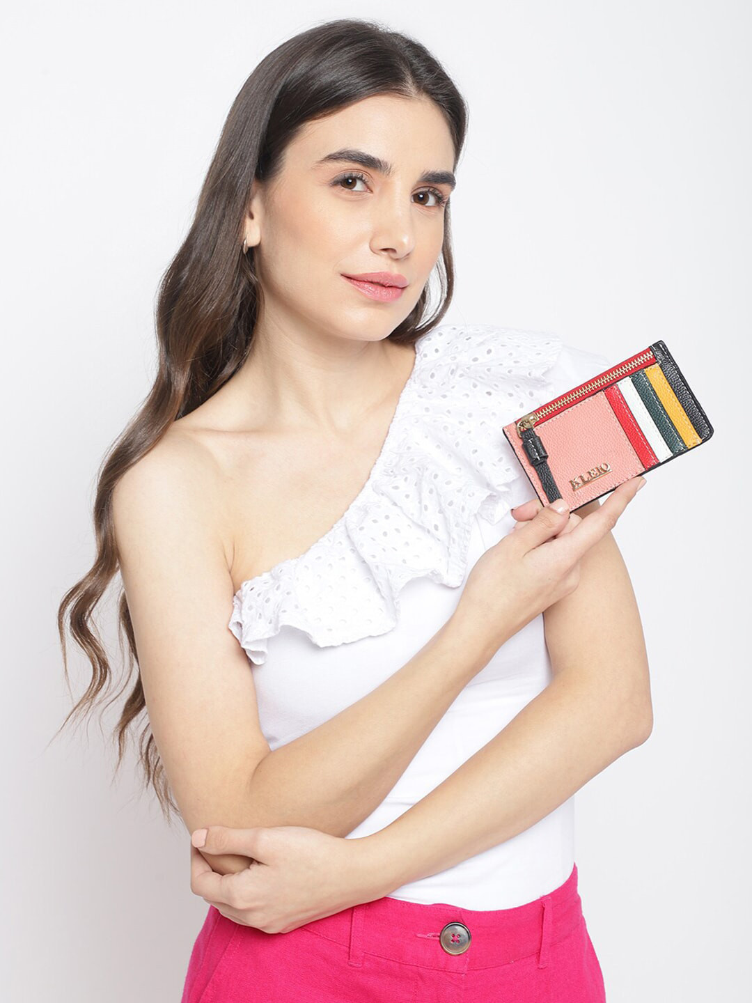 KLEIO Women Vegan Multi Coloured Zip Card Holder Wallet