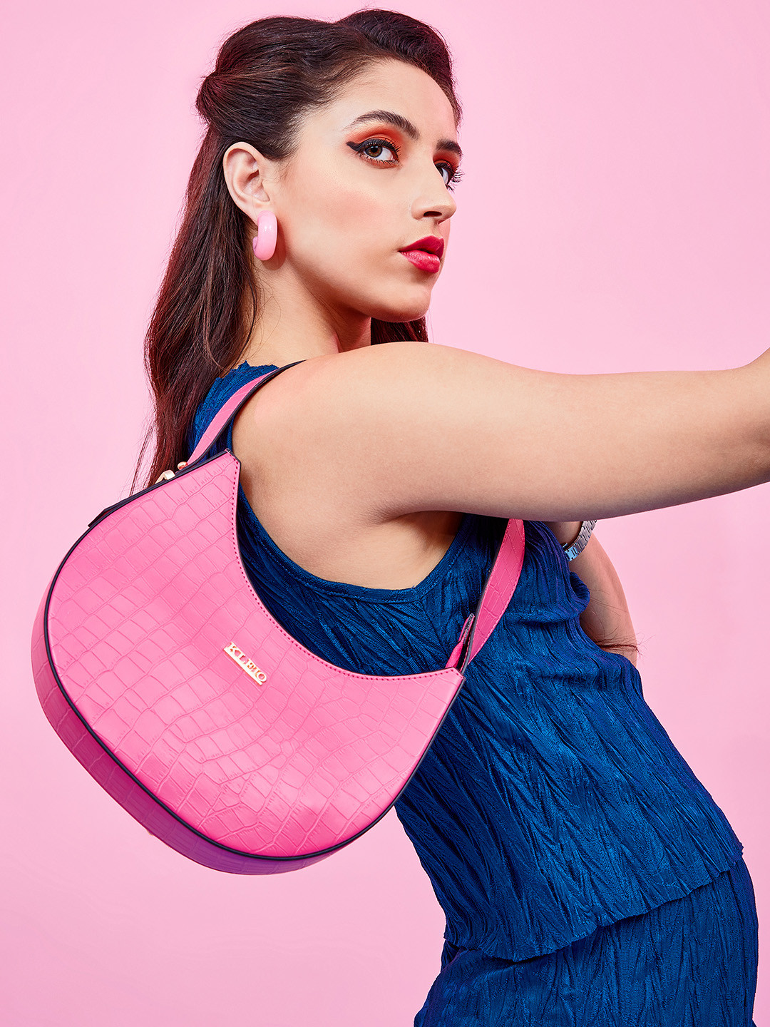 KLEIO Women Croco Texture Structured Shoulder Bag