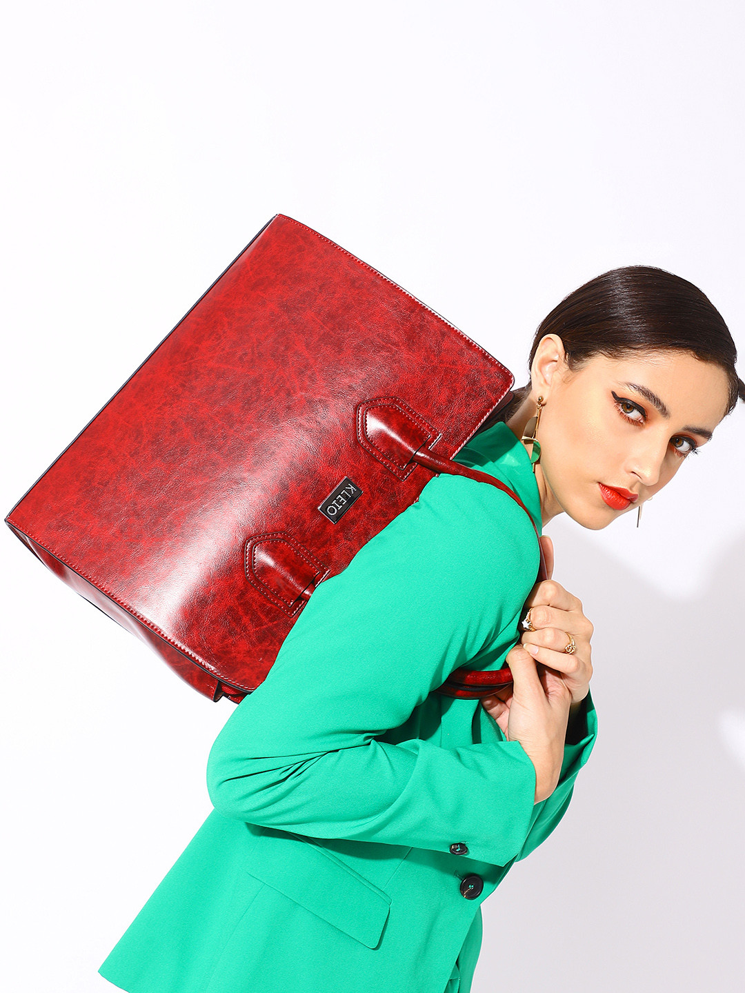 KLEIO Maroon Structured Handheld Laptop Bag