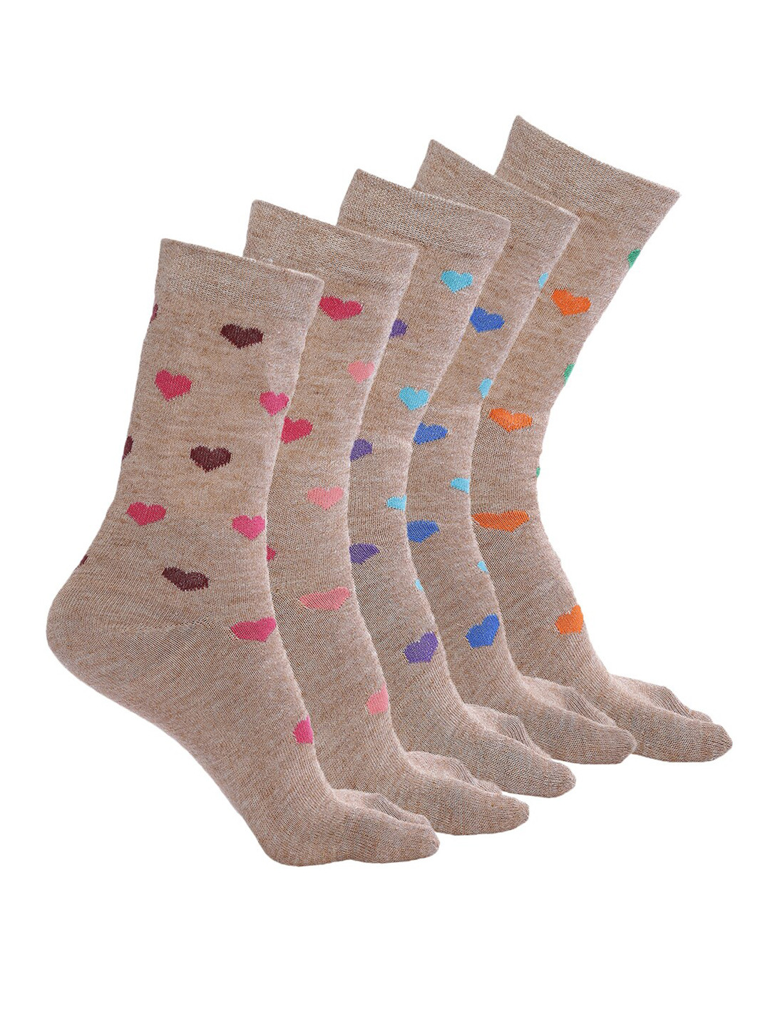 MARC Women Pack Of 5 Brown Patterned Calf Length Socks