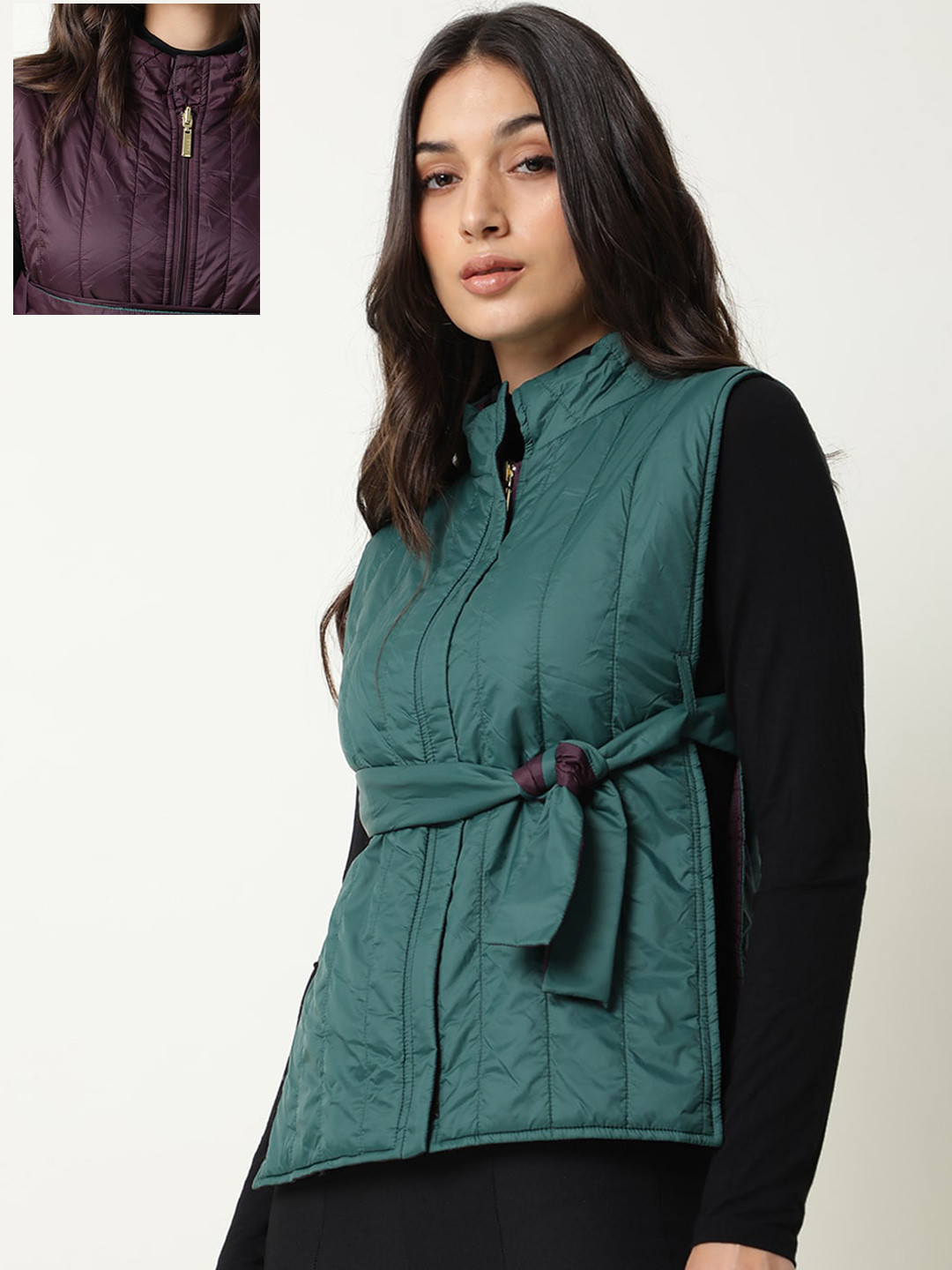 RAREISM Women Green & Purple Reversible Padded Jacket