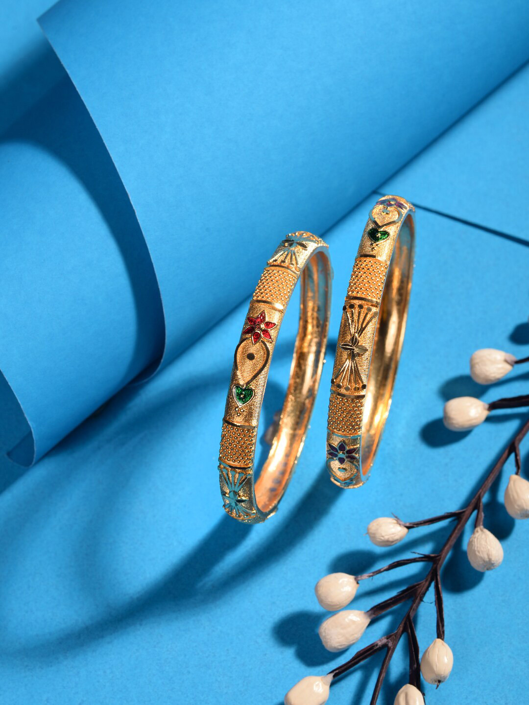 Saraf RS Jewellery Set Of 2 Gold-Plated Filigree Bangles