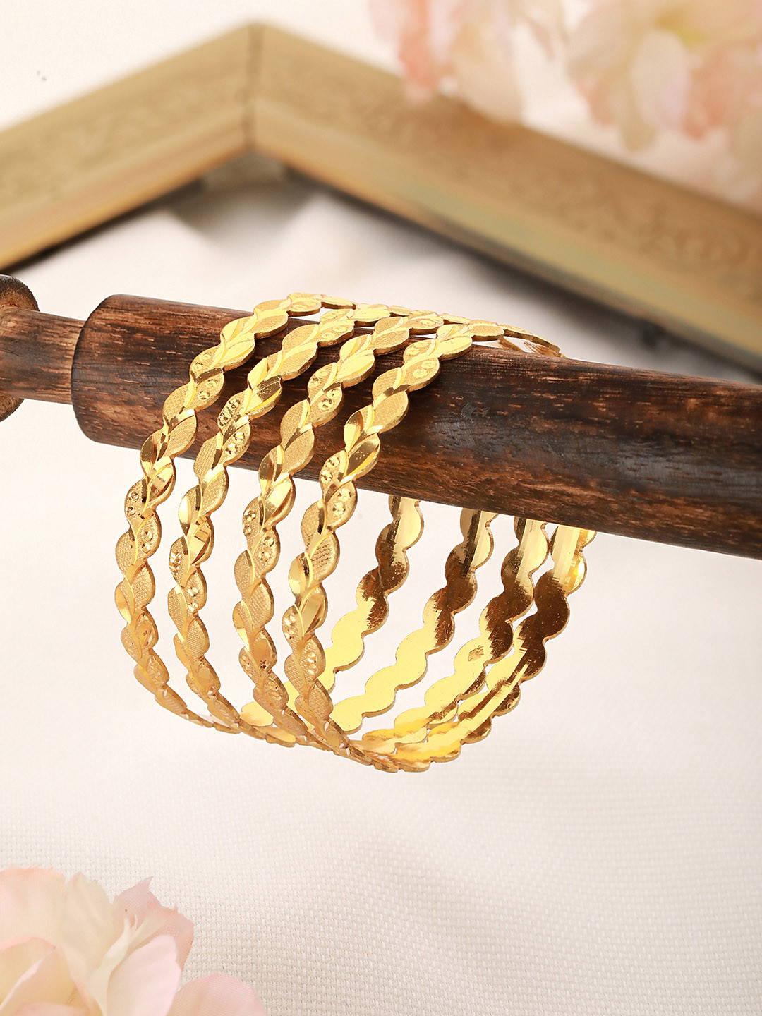 Saraf RS Jewellery Set Of 4 Gold-Plated White AD-Studded Bangles