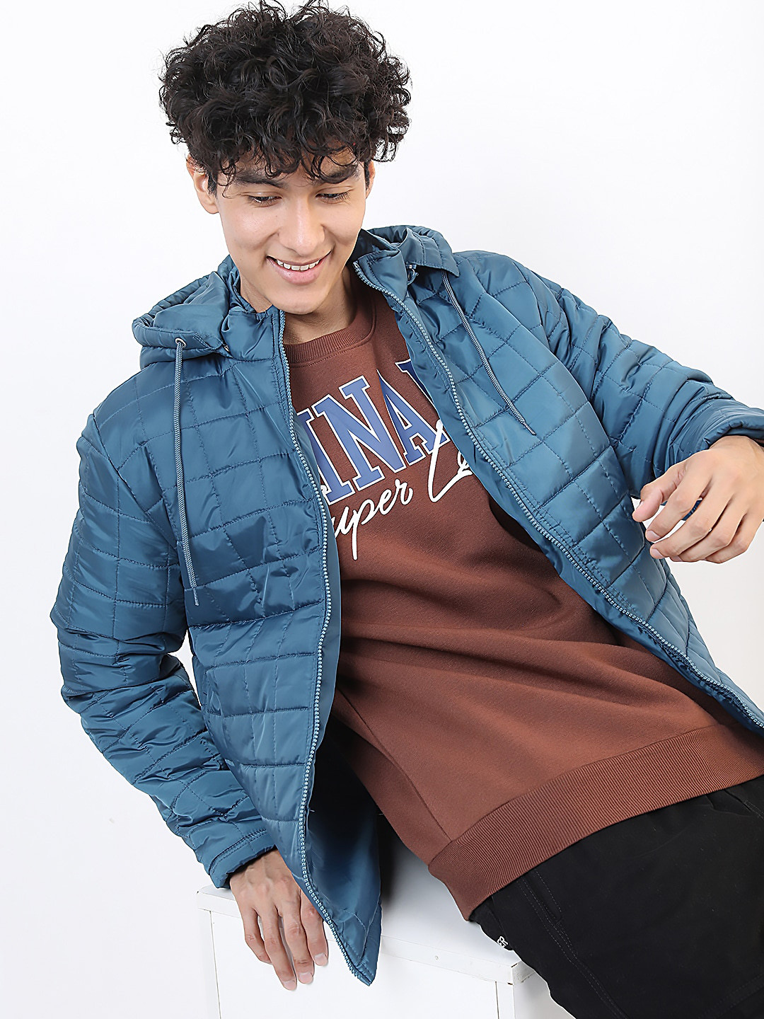 HIGHLANDER Men Teal Quilted Jacket