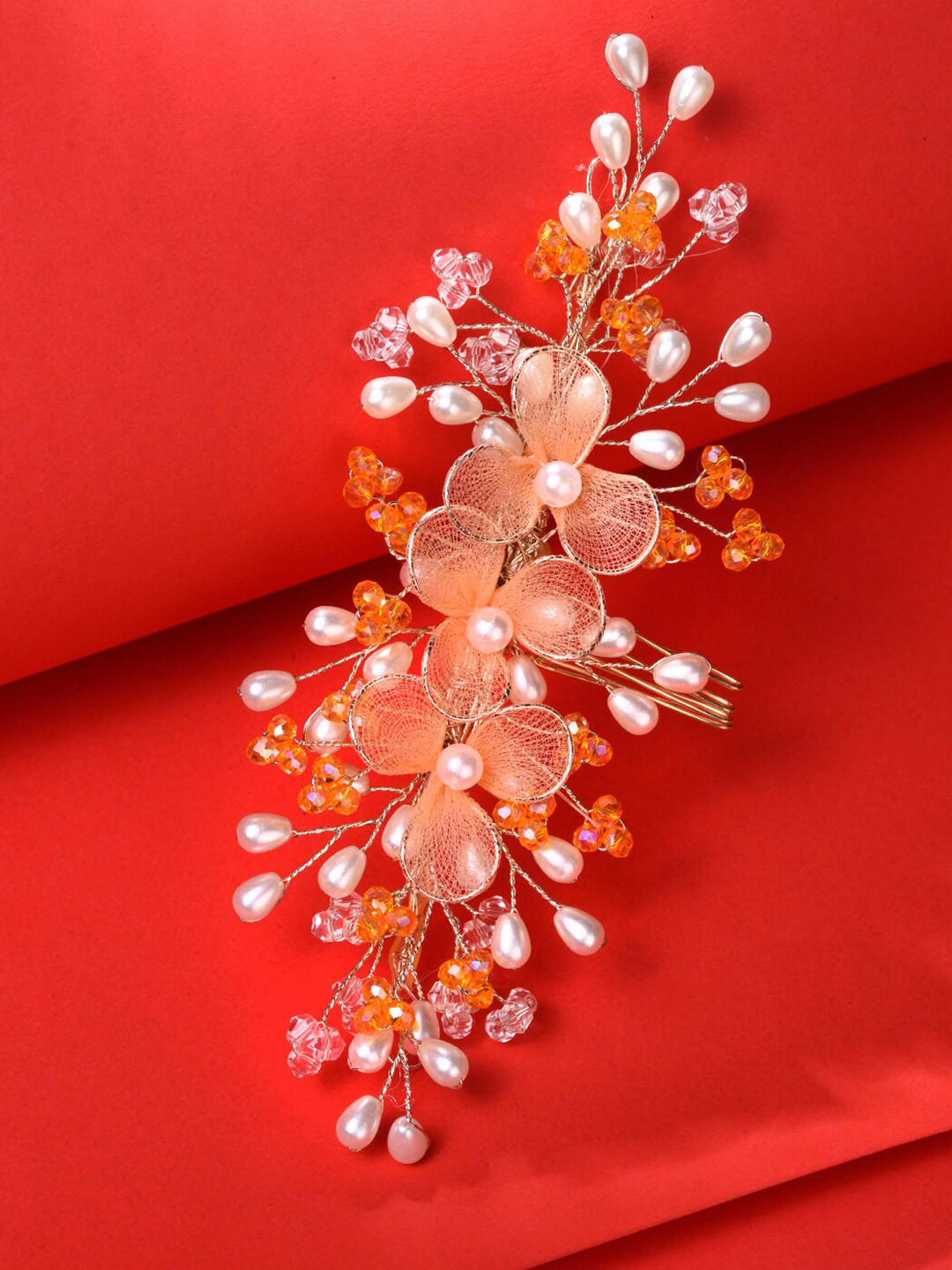 Saraf RS Jewellery Women Orange & White Beaded Tiara