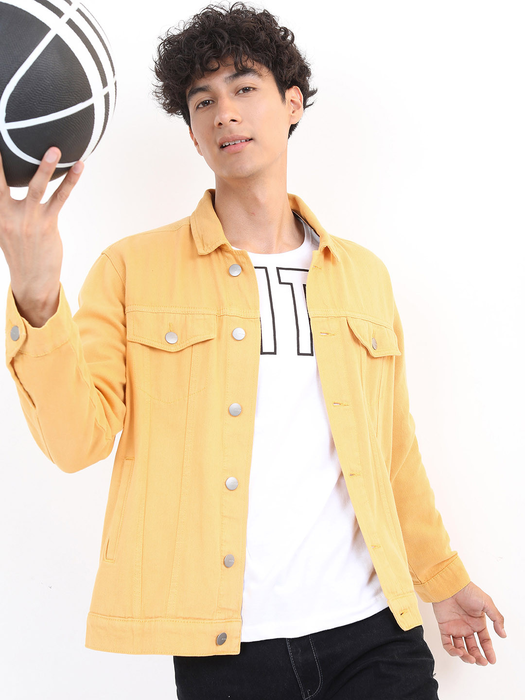 KETCH Men Yellow Solid Denim Jacket