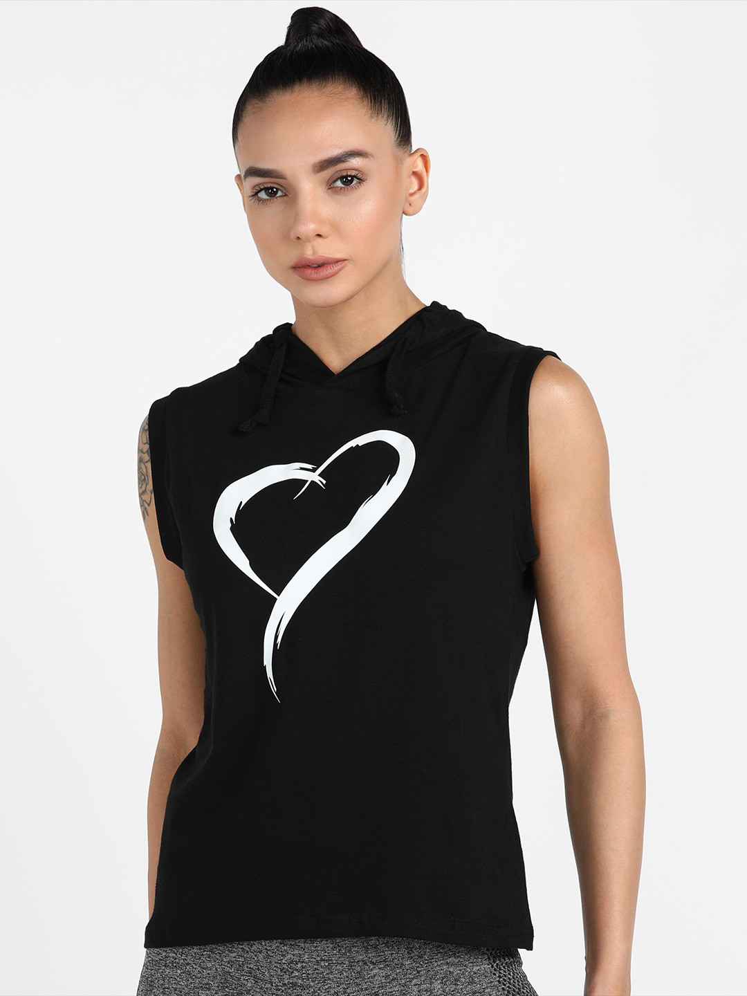 Rock Paper Scissors Women Black & White Printed Pure Cotton Hooded Top