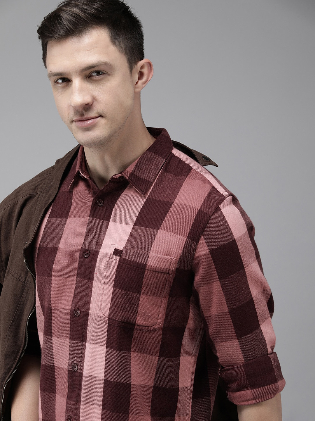 THE BEAR HOUSE Men Pink Pure Cotton Slim Fit Buffalo Checked Casual Shirt