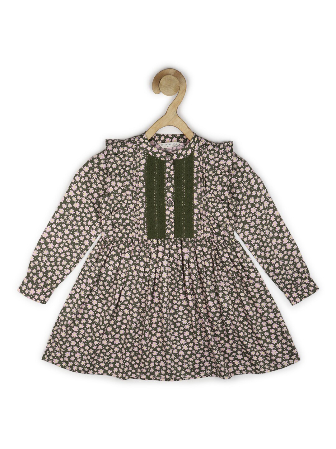 Peter England Olive Green Floral Printed Fit & Flare Dress