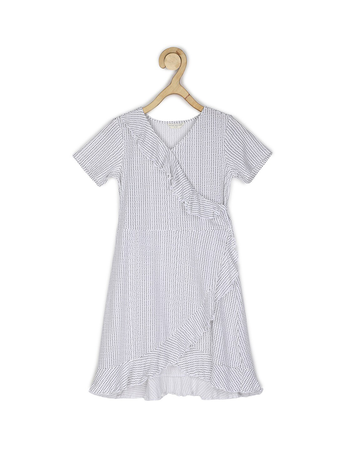 Peter England Girls White & Black Printed Wrap Dress