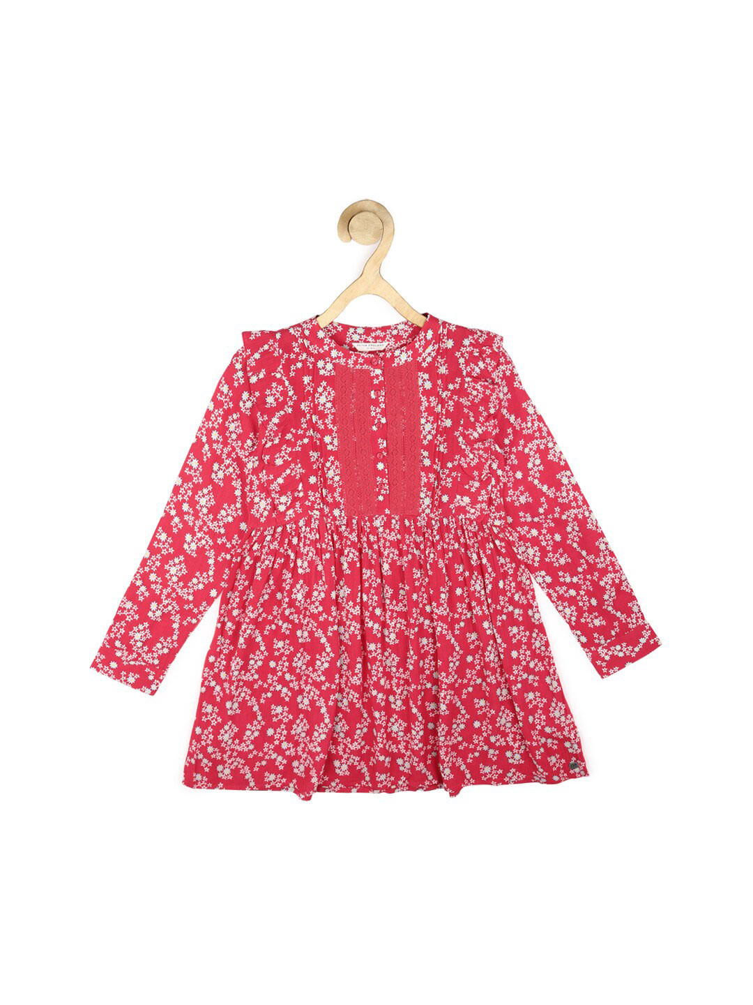 Peter England Girls Pink & White Floral Printed Pure Cotton Dress