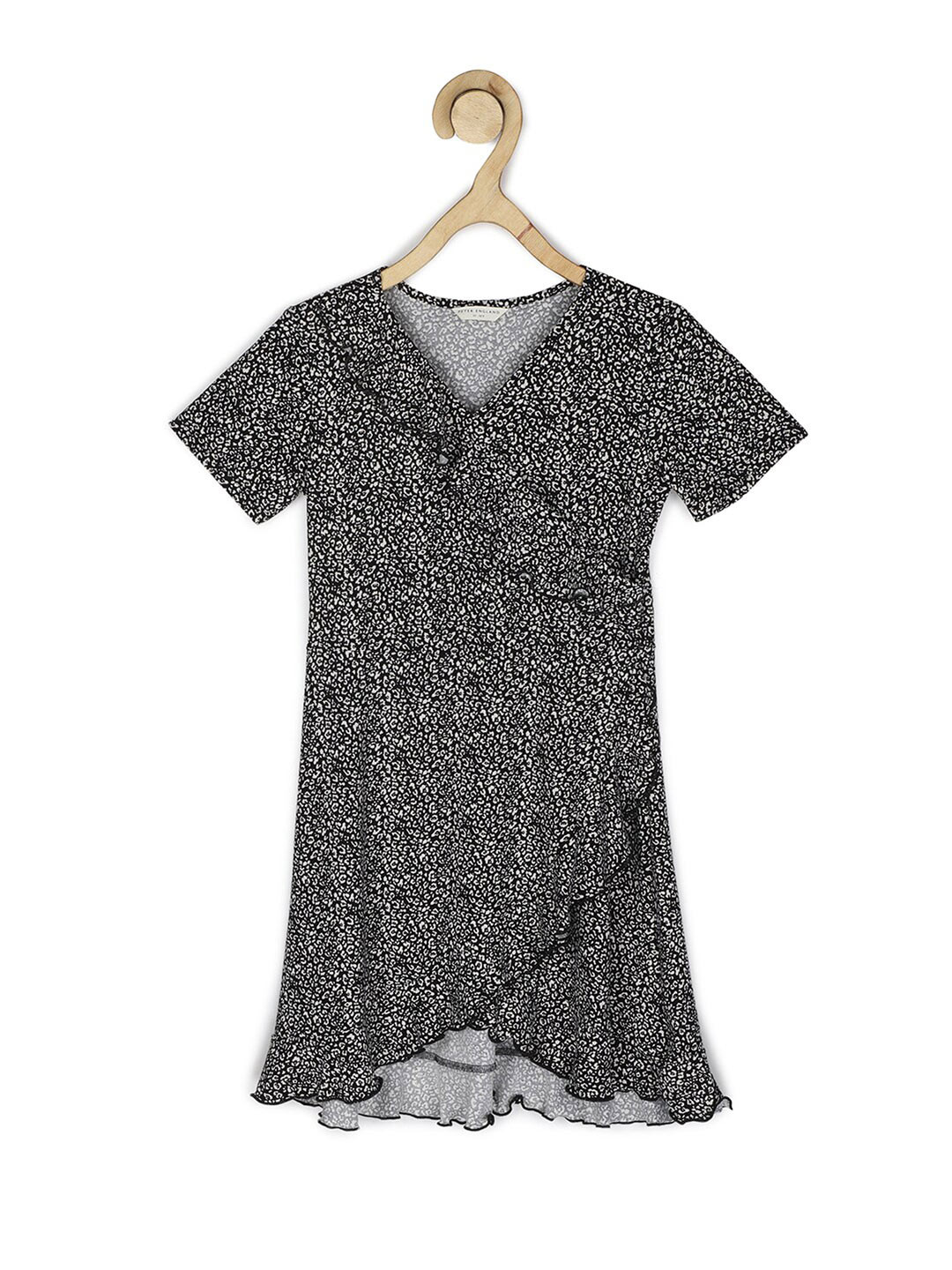 Peter England Grey & Black Floral Wrap Dress