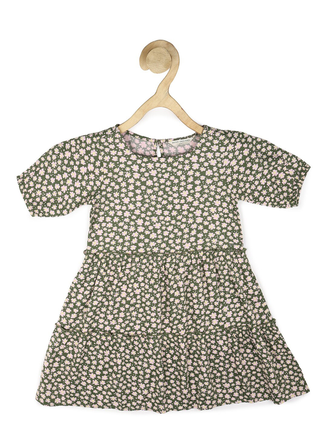 Peter England Girls Olive Green & Cream-Coloured Floral Dress