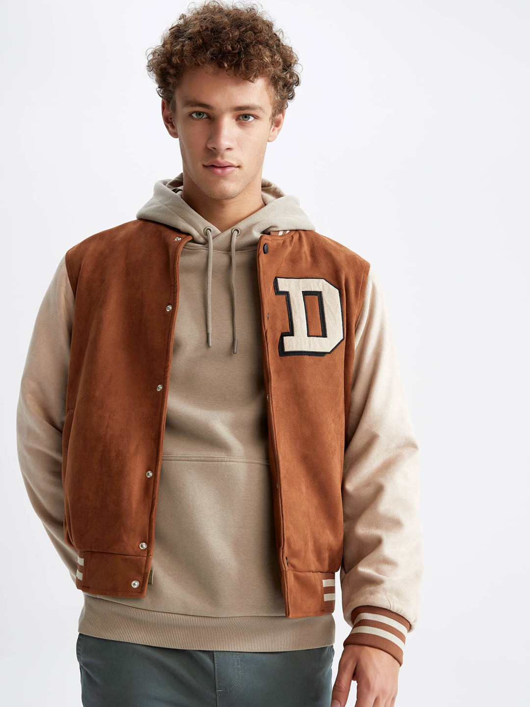 DeFacto Men Camel Brown & Beige Biker Jacket