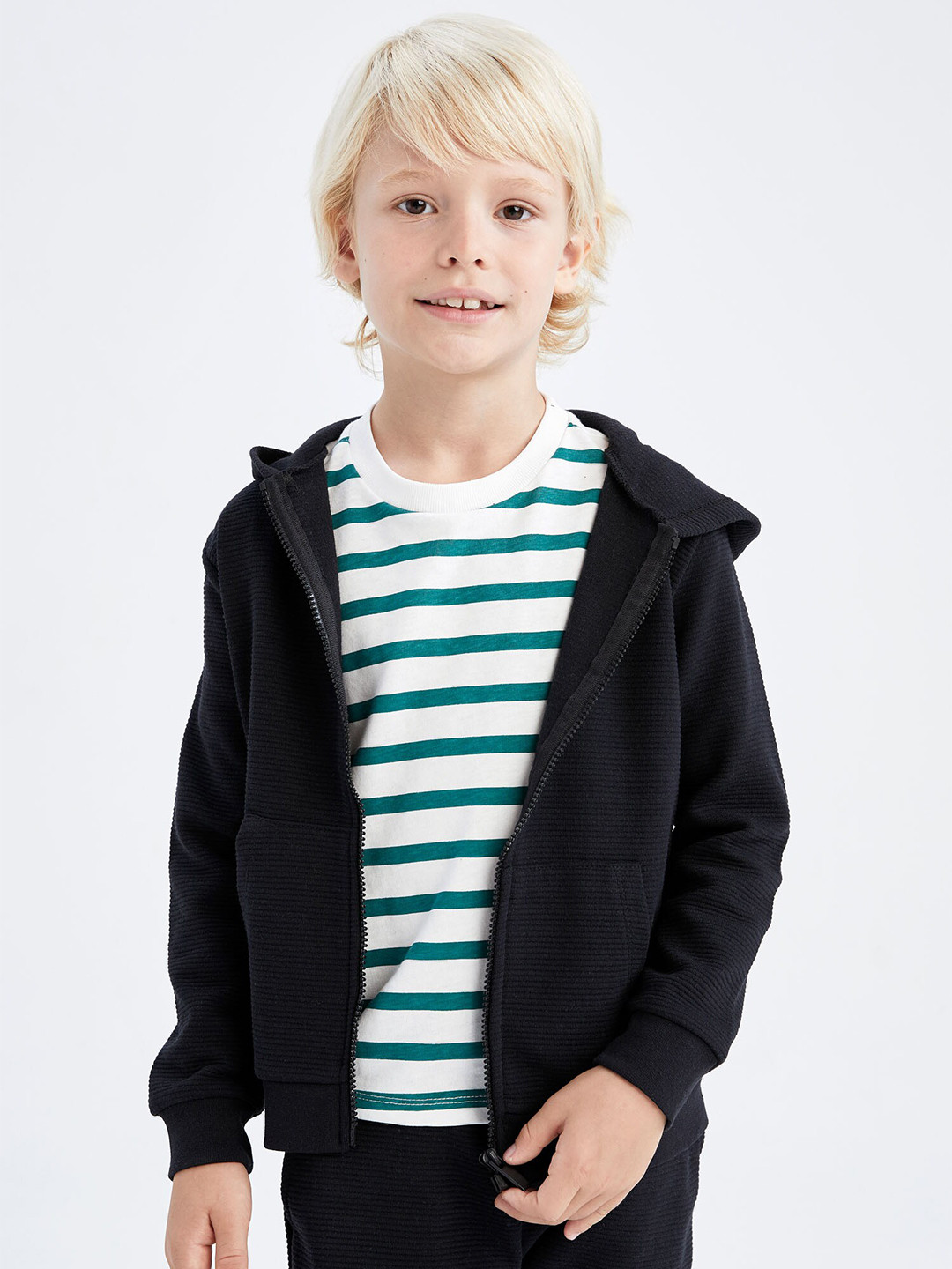 DeFacto Boys Black Ribbed Cardigan