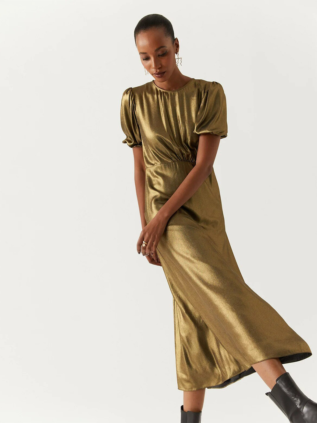 Marks & Spencer Women Gold-Toned Midi Dress