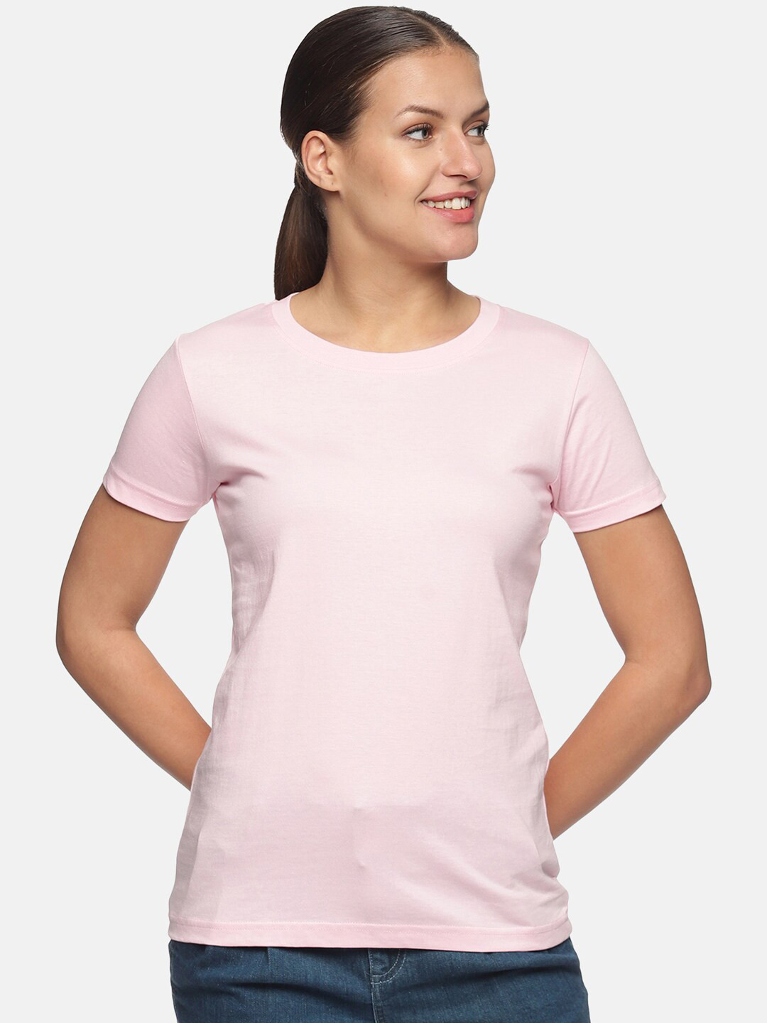 Trends Tower Women Pink Pure Cotton T-shirt