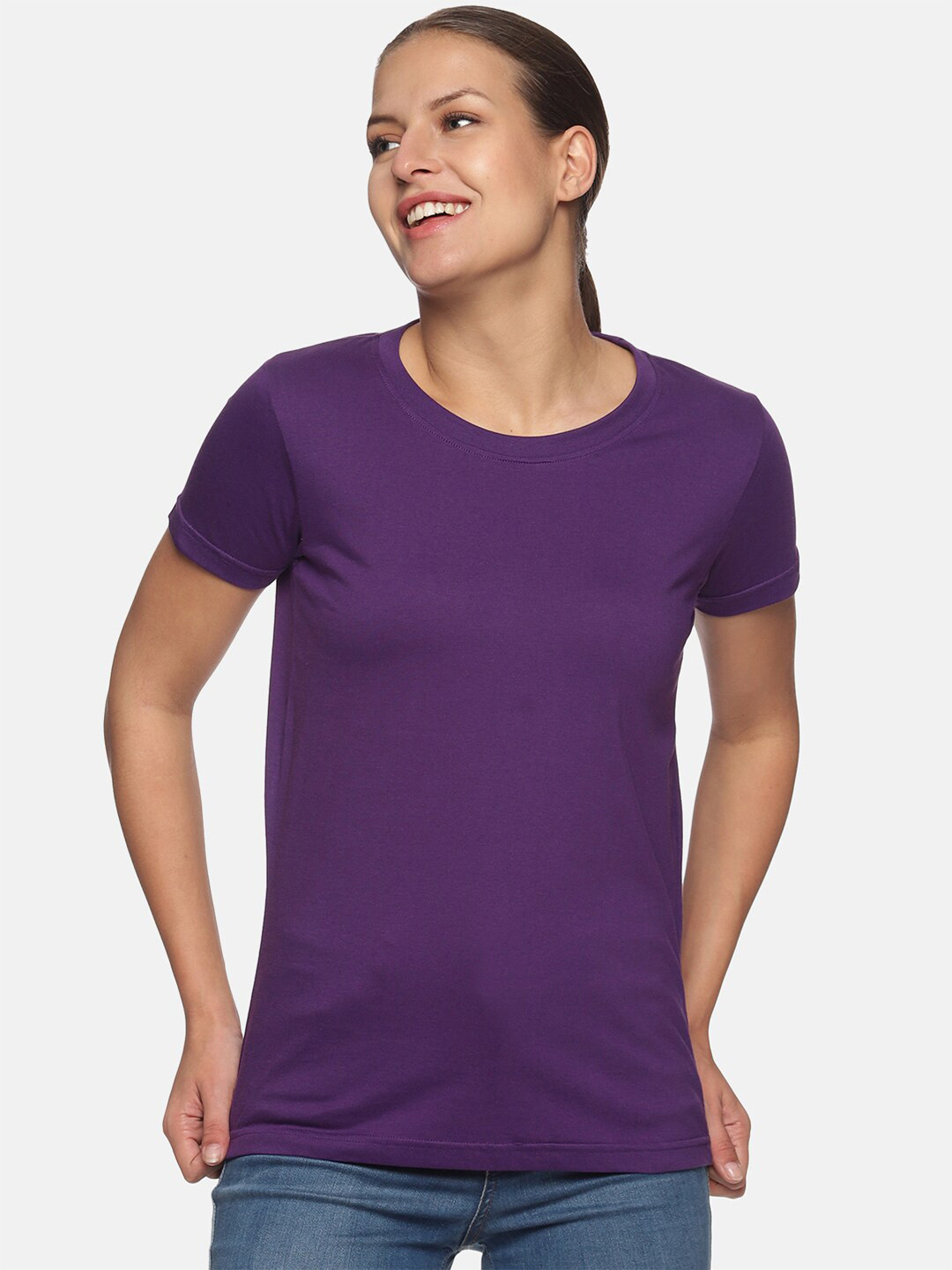 Trends Tower Women Purple Pure Cotton T-shirt