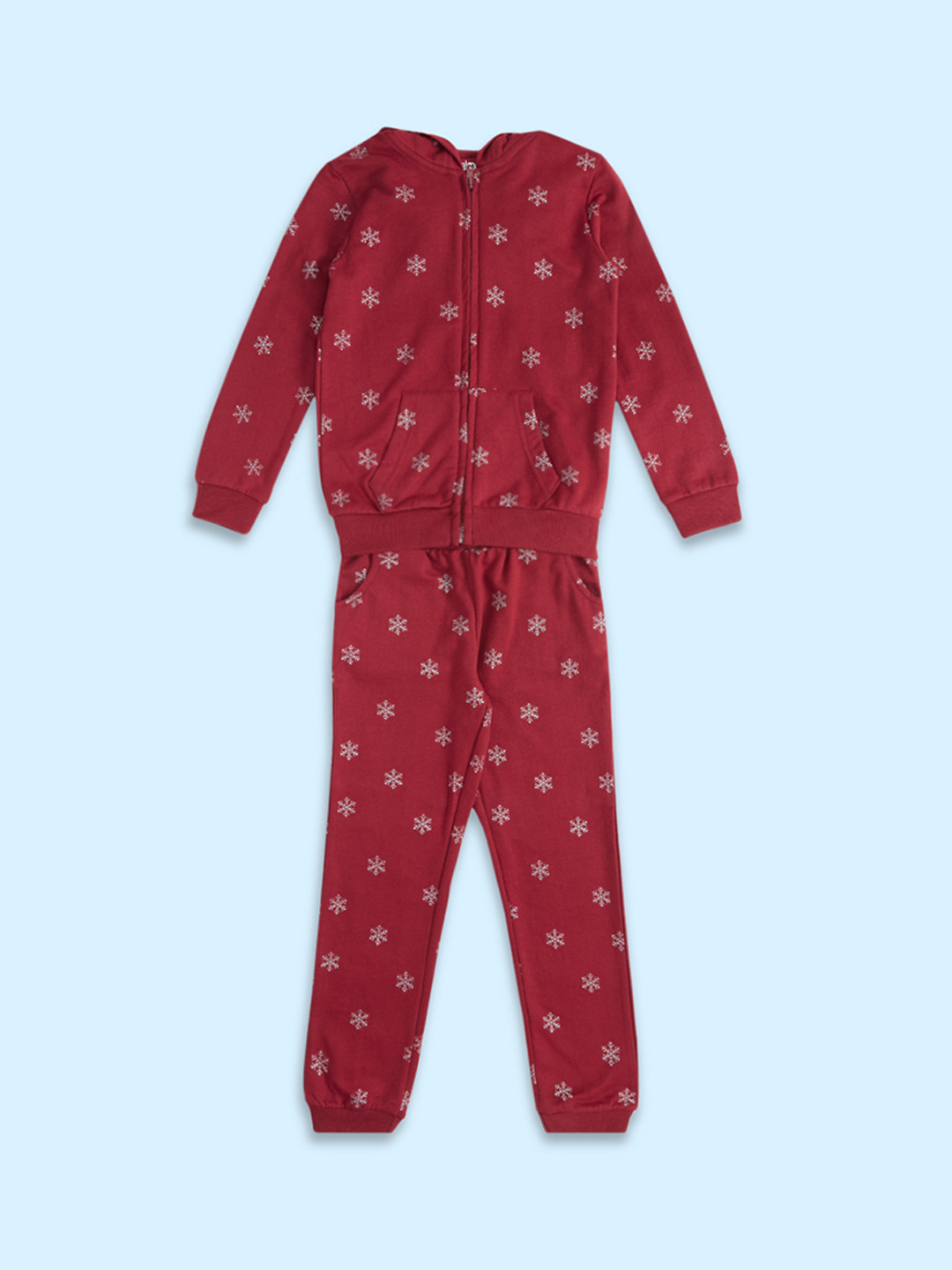 Pantaloons Junior Girls Maroon & White Printed T-shirt and Shirt with Pyjamas