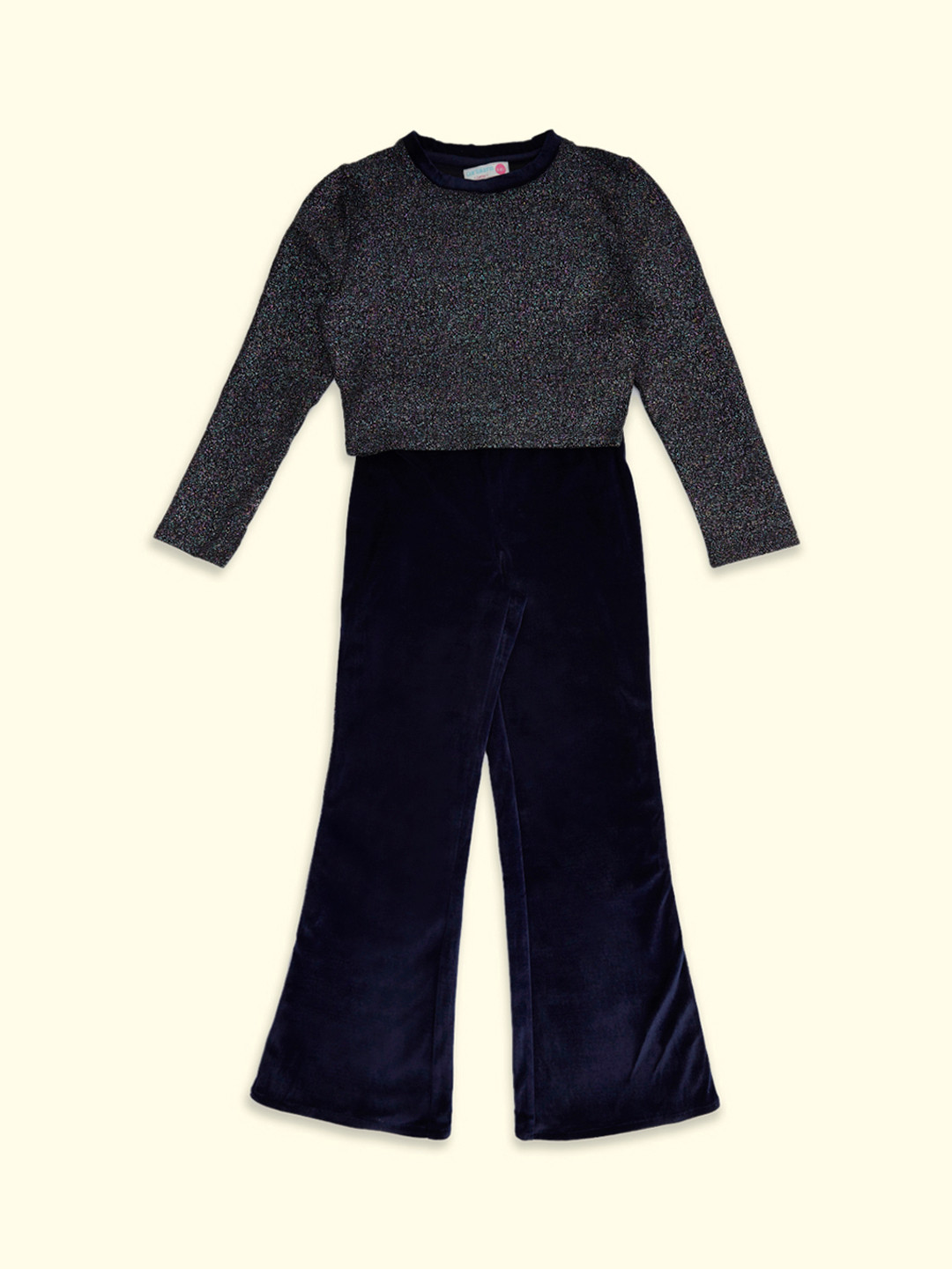 Pantaloons Junior Girls Navy Blue & Black Printed Top with Palazzos