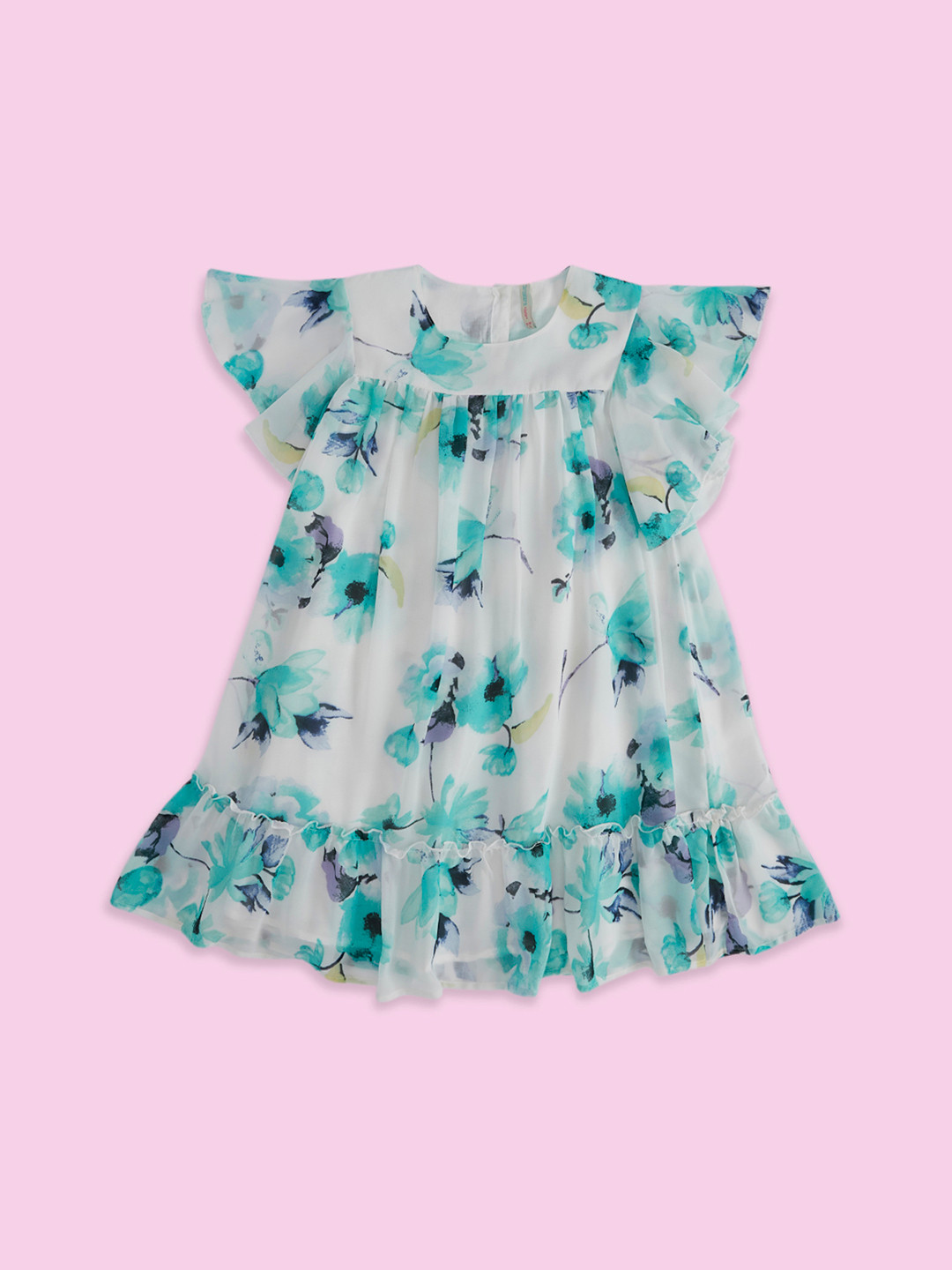 Pantaloons Junior White & Green Floral Empire Dress