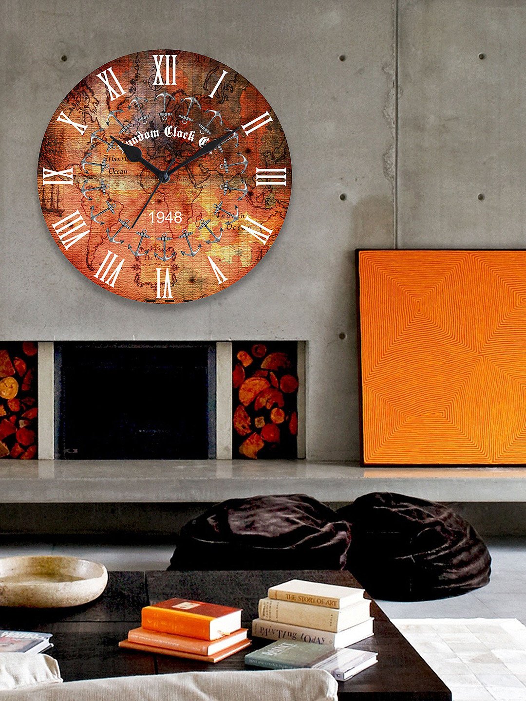 RANDOM Orange Dial Wooden 29.2 cm Analogue Wall Clock