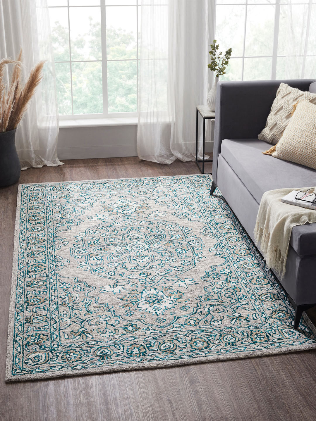 MYTRIDENT Indulgence 2600 GSM Grey  Blue Hand Tufted Pure Wool With Cotton Backing Rug