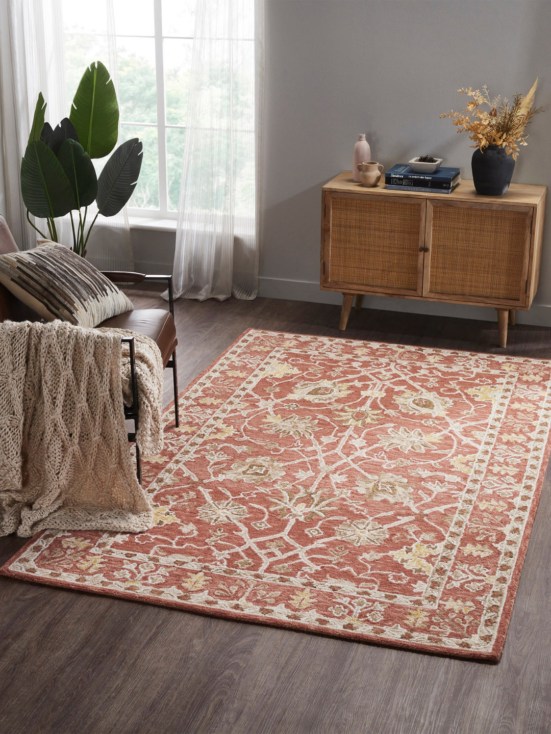 MYTRIDENT Indulgence Red  Beige 2600 GSM Hand Tufted 100% Wool with Cotton backing Rug