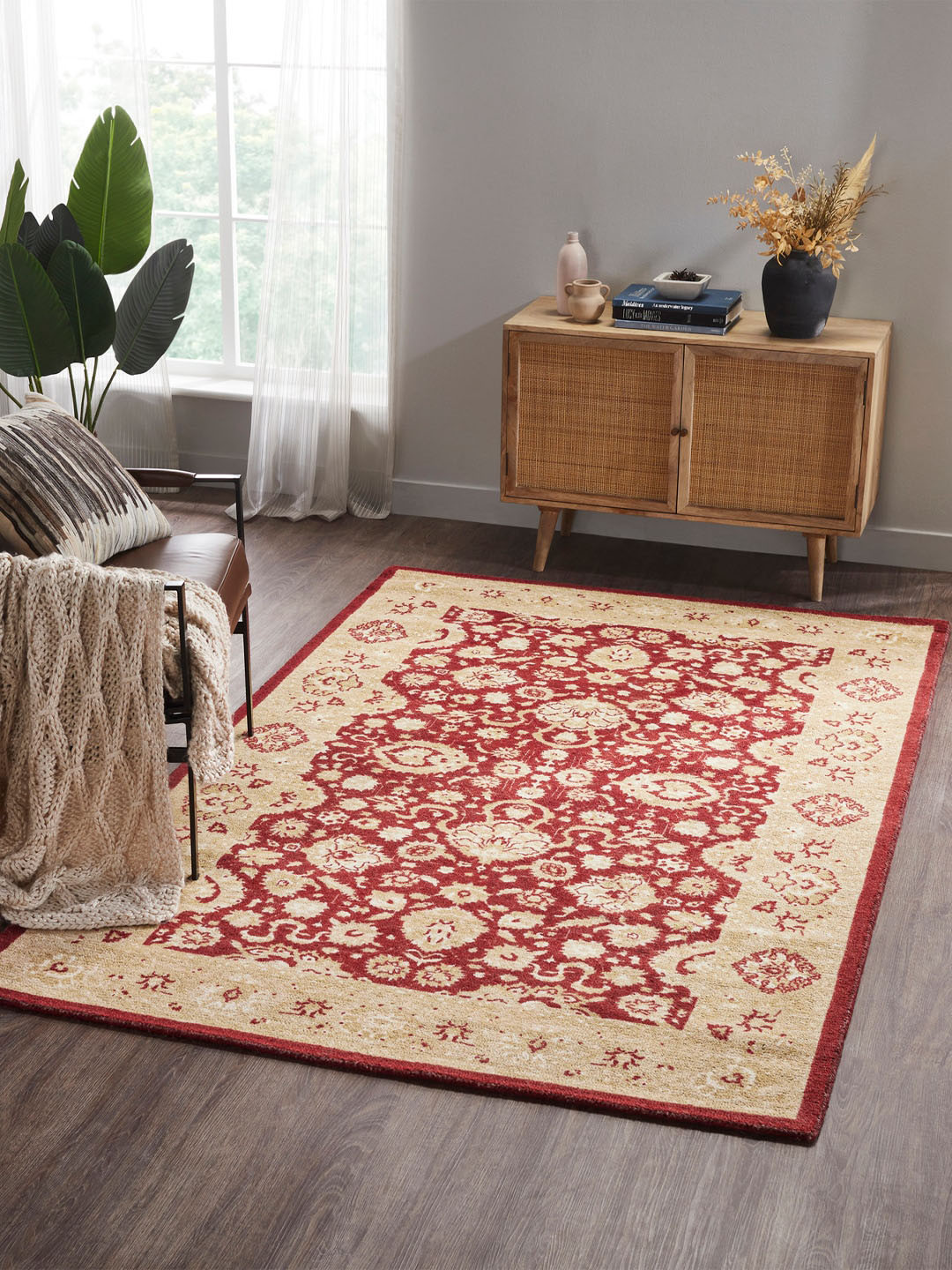 MYTRIDENT Maroon  Beige Traditional Wool Carpet