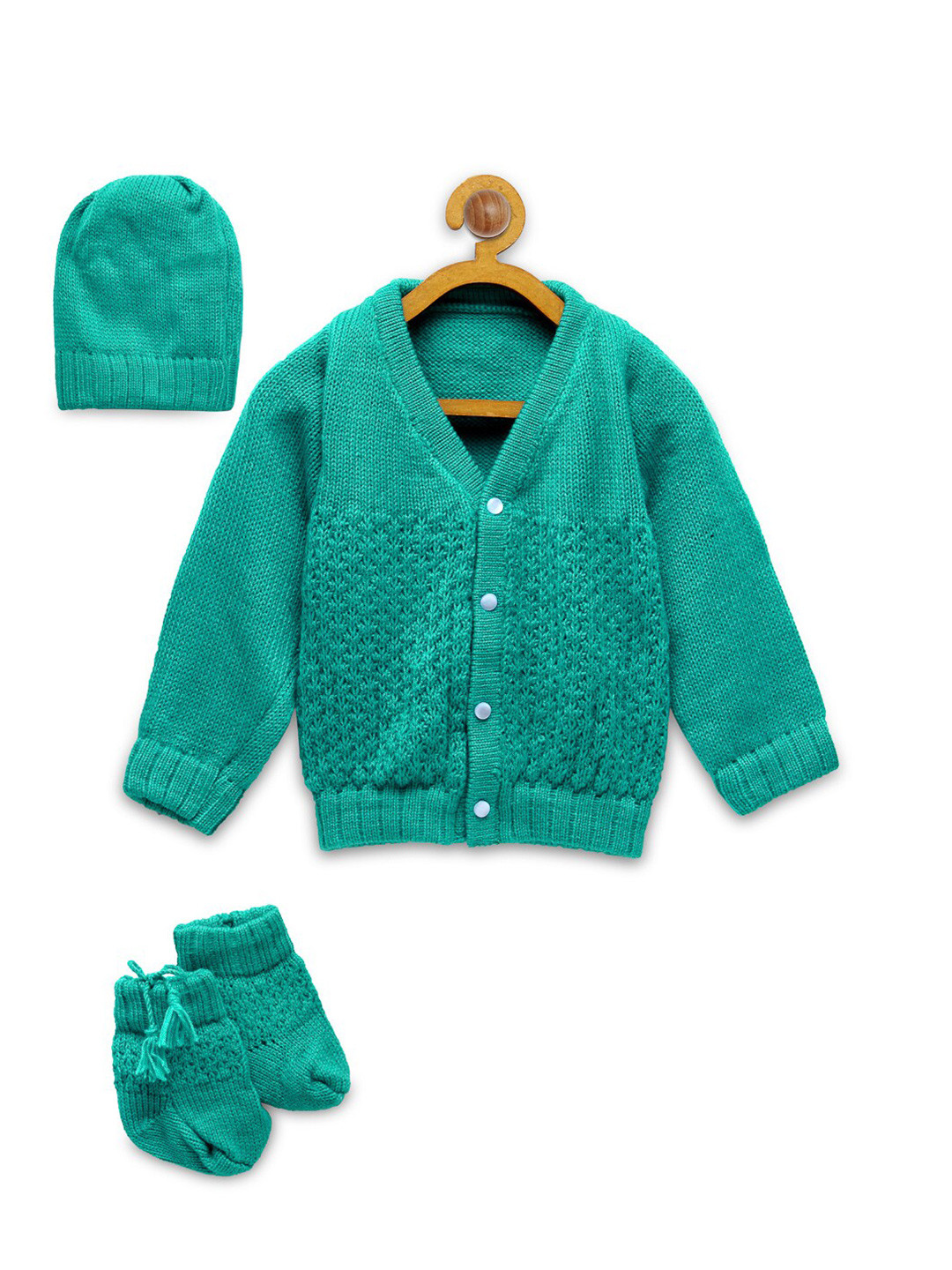 CHUTPUT Unisex Kids Sea Green Wool Cardigan