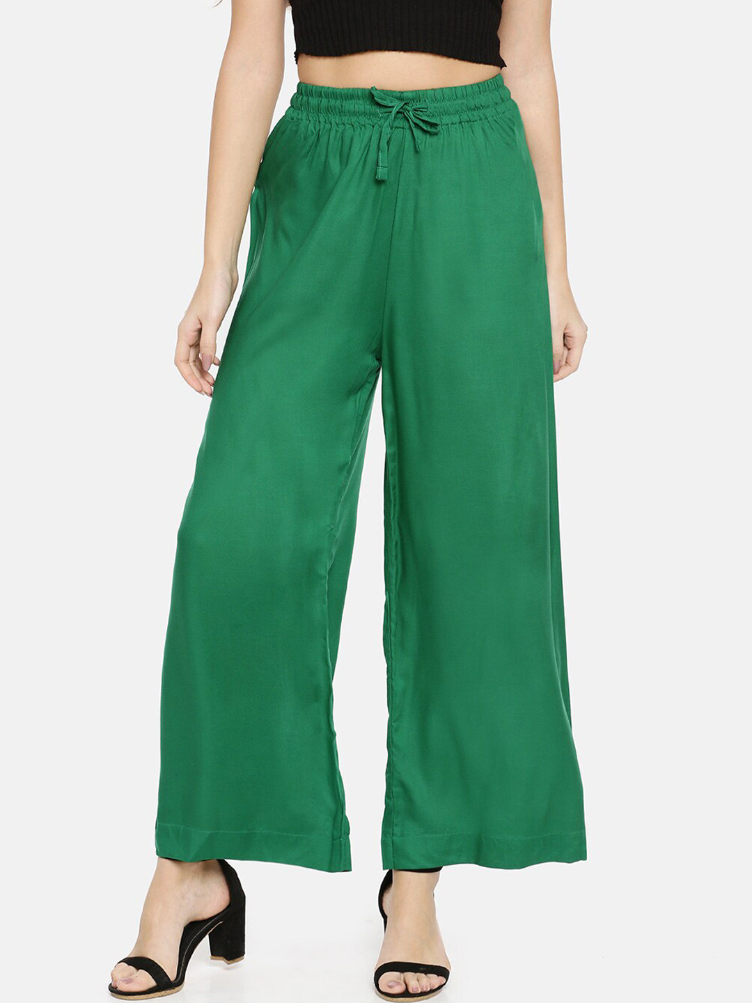TWIN BIRDS Women Green Wide Leg Palazzos