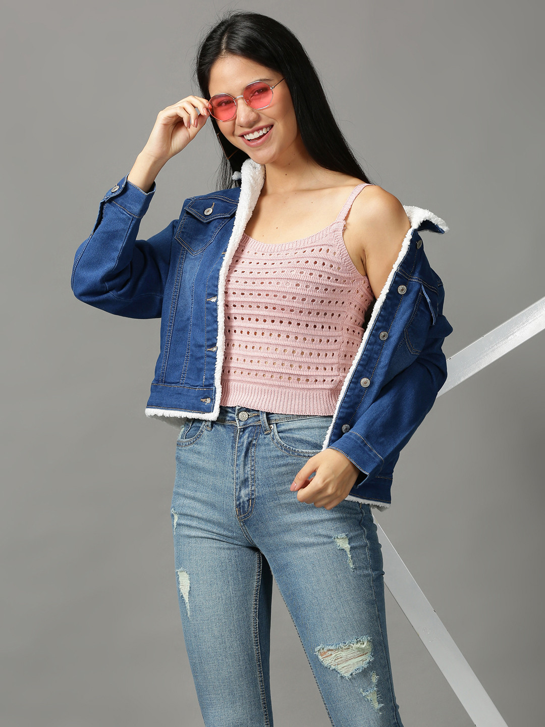 SHOWOFF Women Pink Lace Shoulder Straps Fitted Crop Top