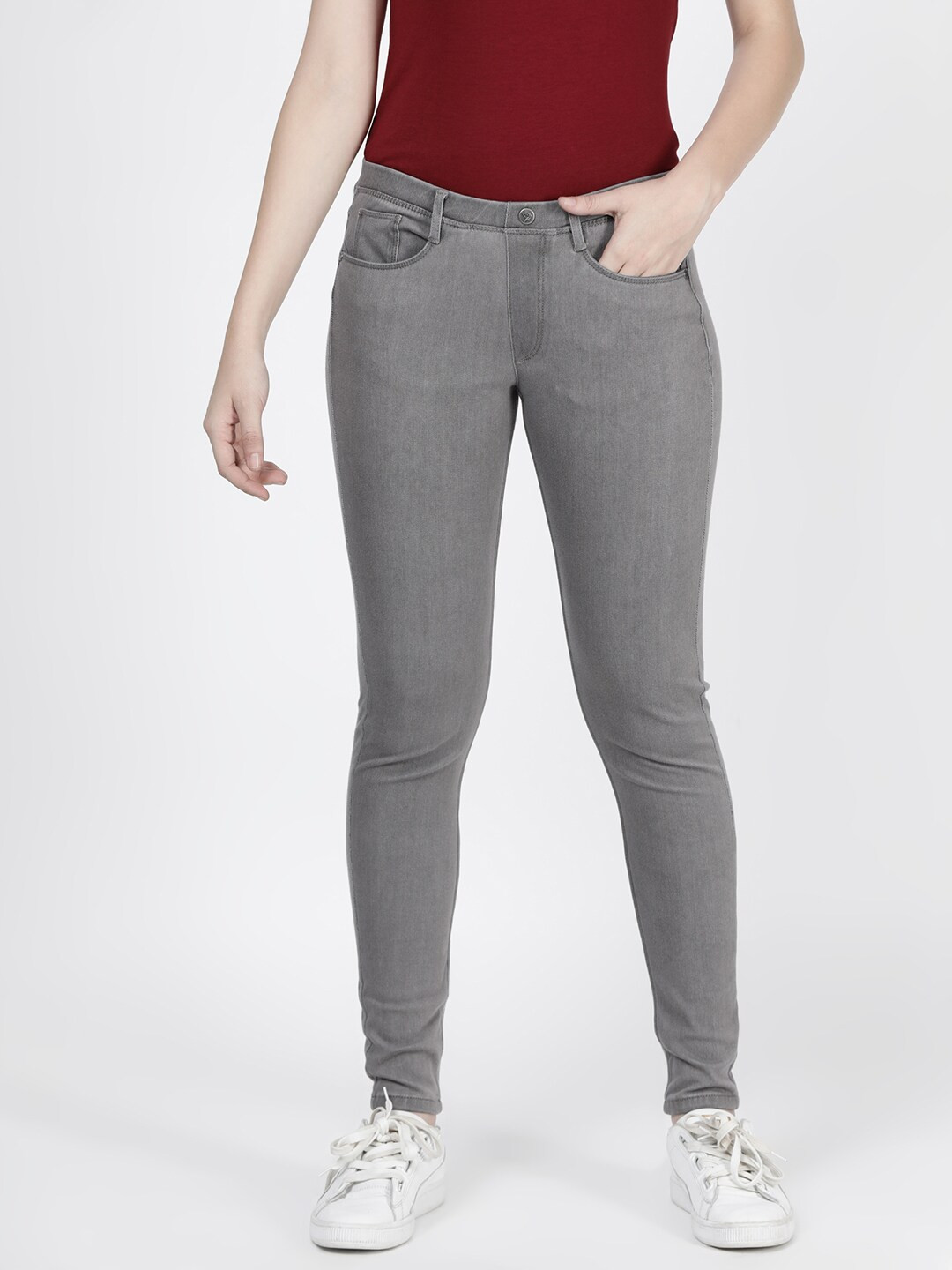 TWIN BIRDS Women Grey Solid Denim Jeggings