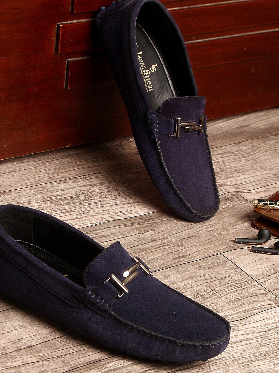 LOUIS STITCH Men Navy Blue Suede Lightweight Loafers
