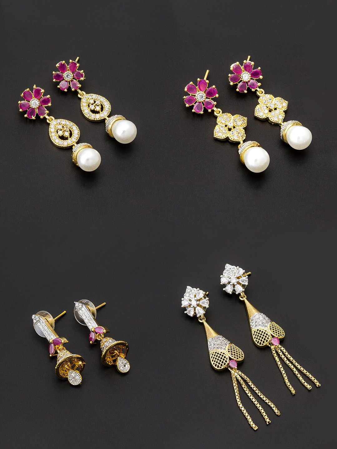 aadita Pink & Gold-Toned Set of 4 Contemporary Drop Earrings