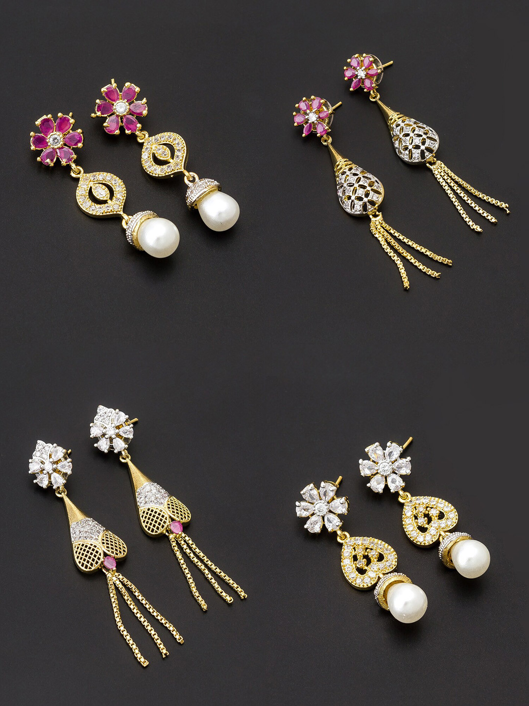 aadita White & Gold-Toned Set of 4Contemporary Drop Earrings