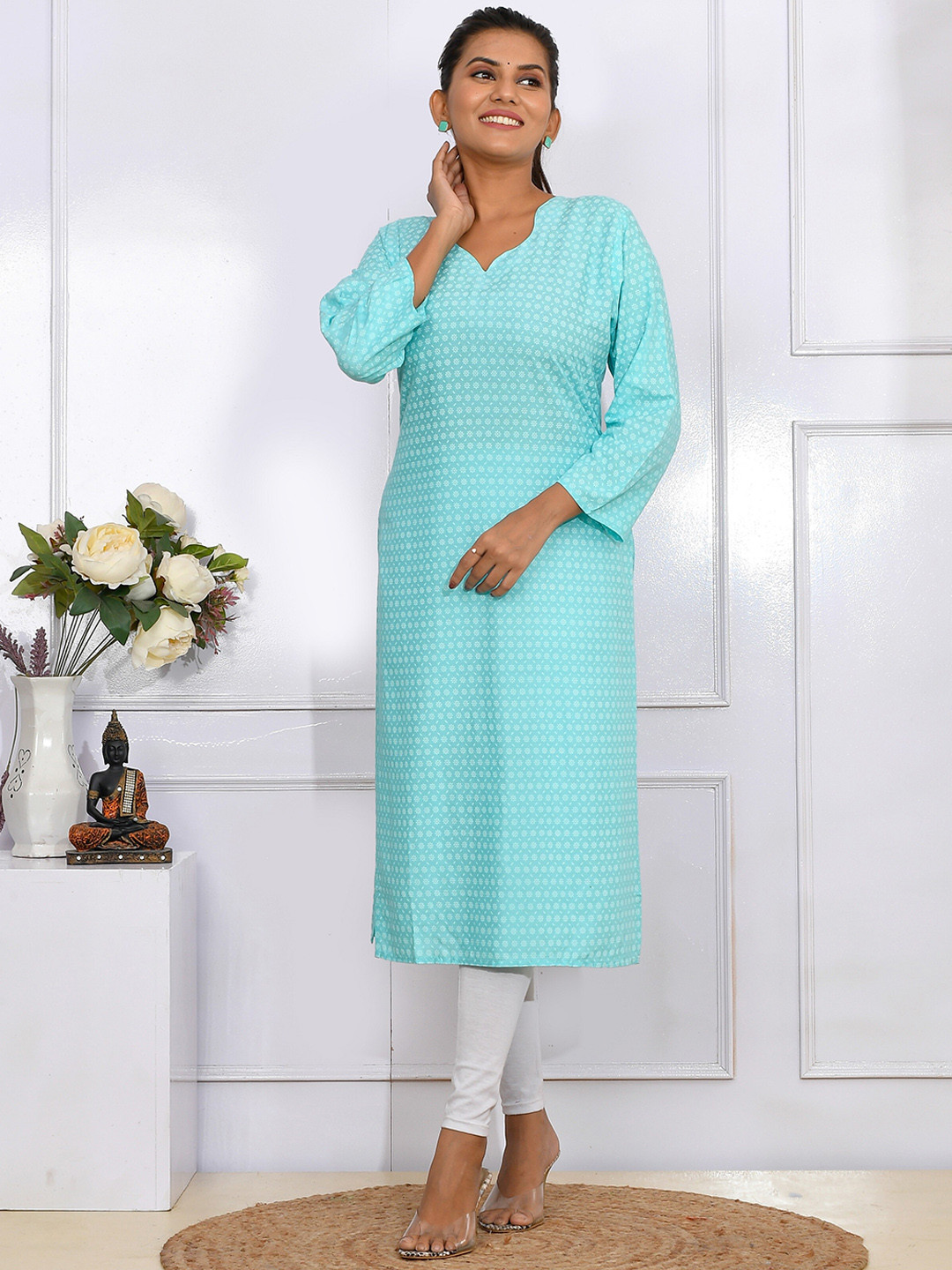 Kesarya Geometric Printed Pure A-Line Regular Cotton Kurta