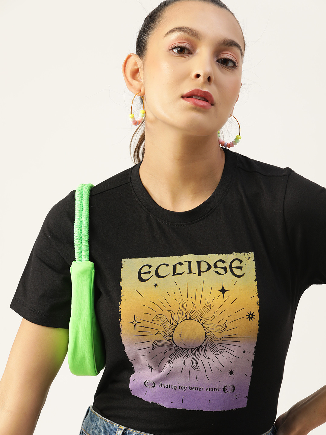 DressBerry Women Black & Yellow Printed T-shirt