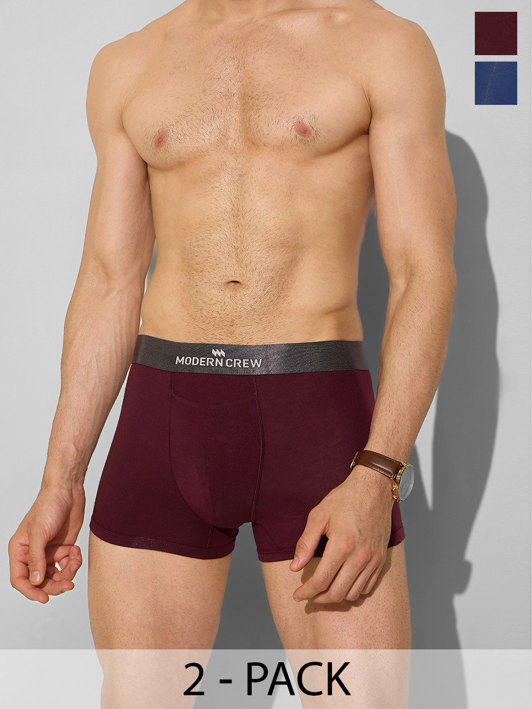 MODERN CREW Men Pack of 2 Premium Micro Modal Short Trunks MC2-ST-002-CL-NP-WT-S