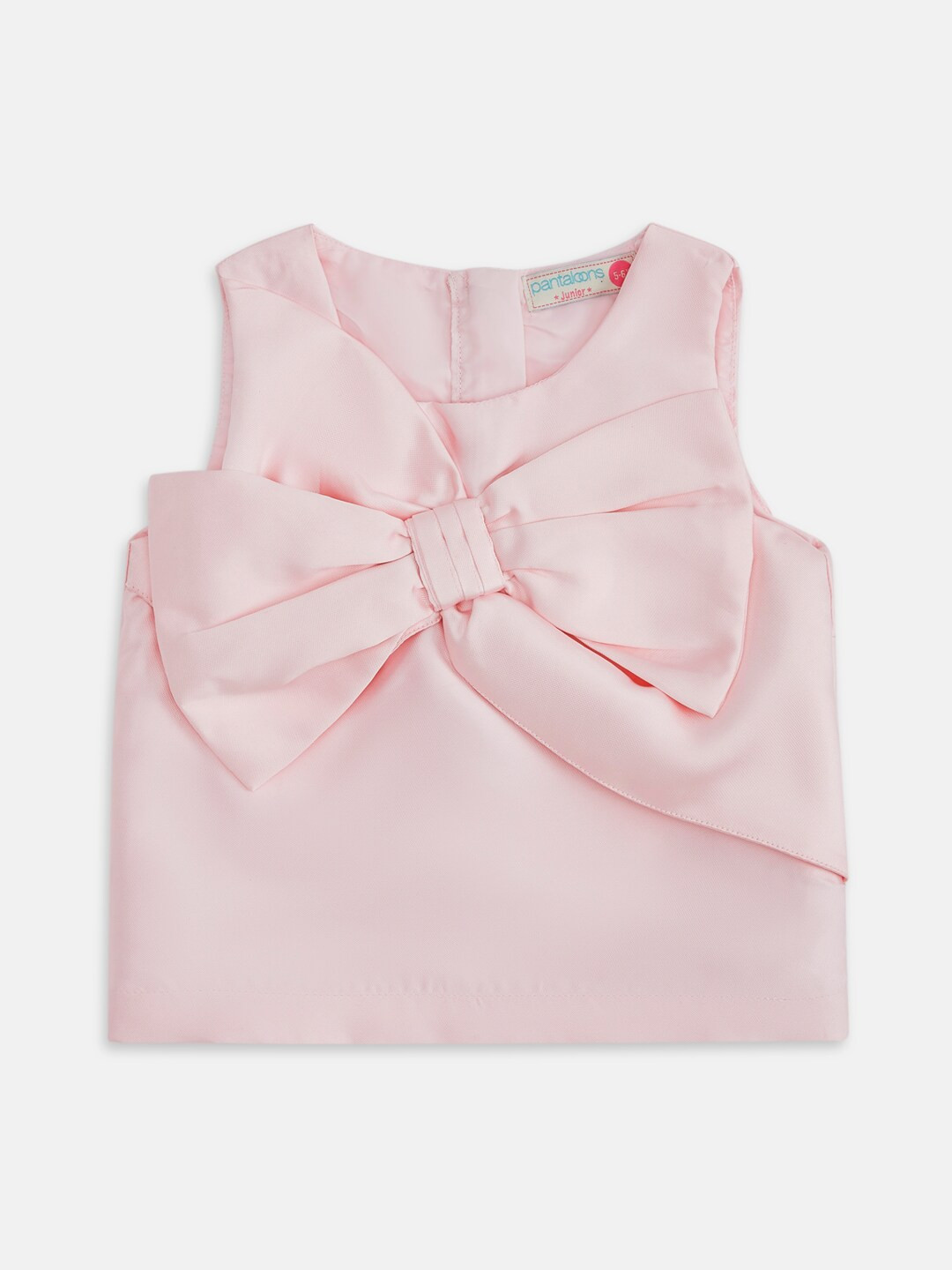 Pantaloons Junior Girls Pink Pure Cotton Top with Bow Detail