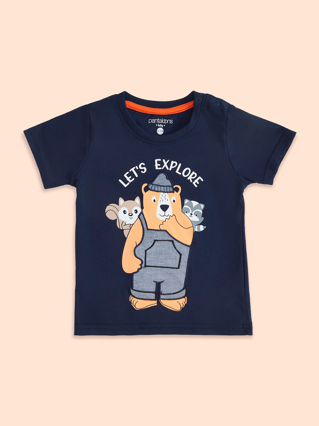 Pantaloons Baby Boys Navy Blue Printed Cotton T-shirt