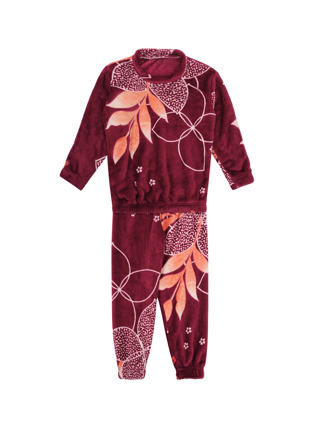 KLOTTHE Unisex Kids Burgundy & Coral Printed Night Suit