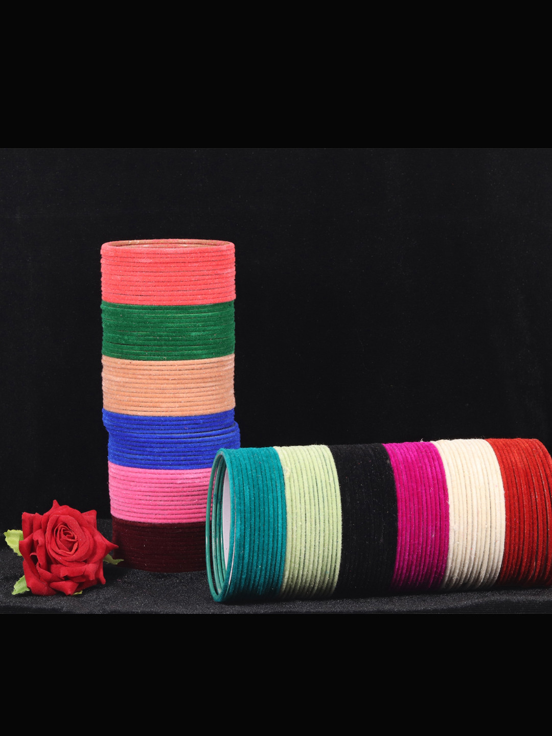 NMII Solid Metal Velvet Coated & Matte Finished Bangle Set