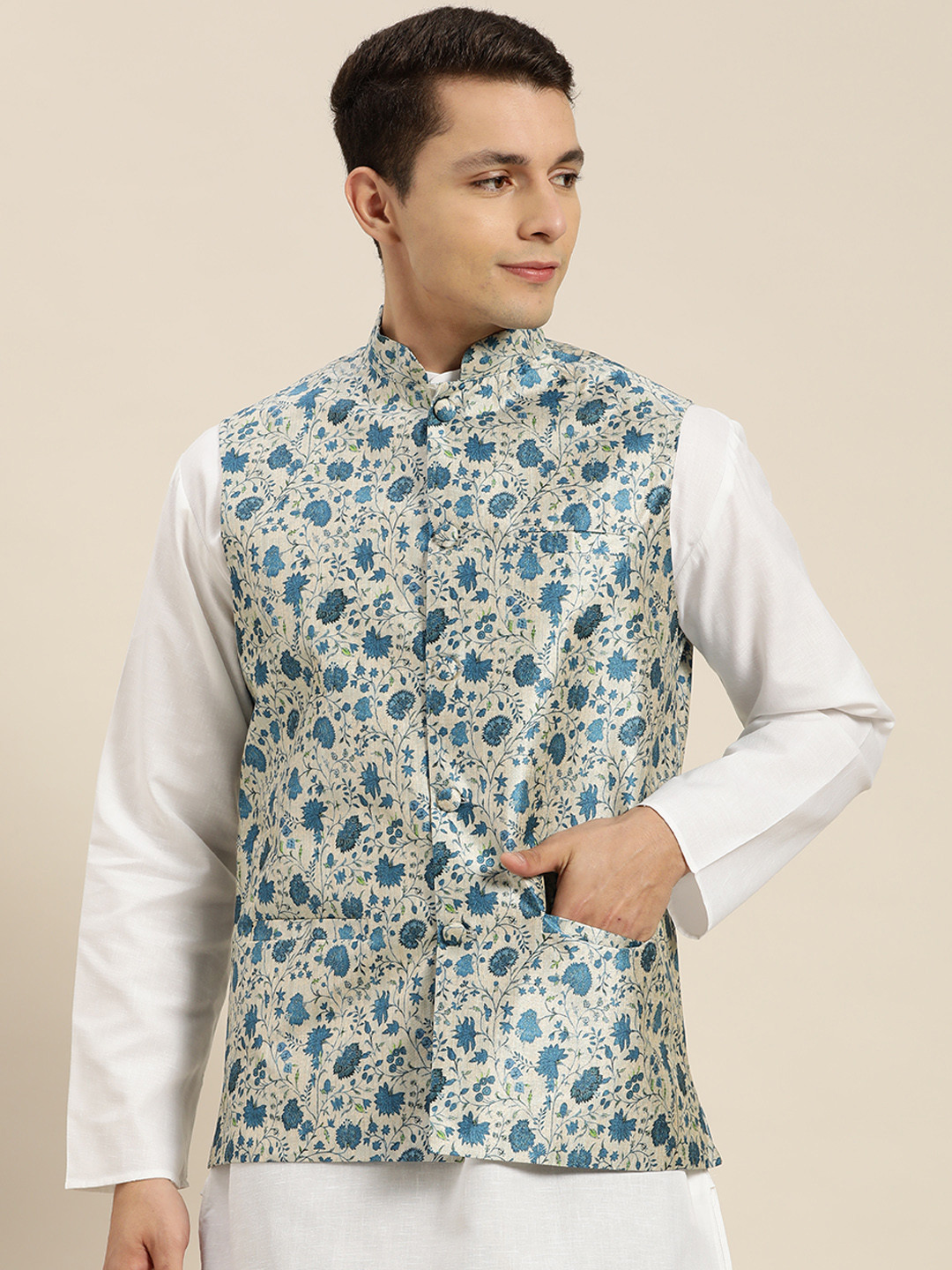 SOJANYA Printed Silk Blend Nehru Jacket